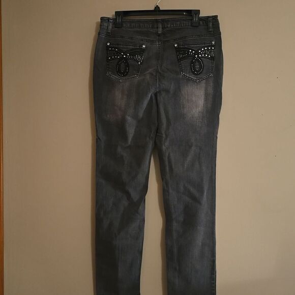 Cato Women's size 14 Soft Black Jeans Bling Pockets‎ 10 inch Rise - Picture 4 of 8